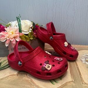 CROCS Red Glitter Classic Clogs Jibbitz Charms Sz M:3 W:5 J:3